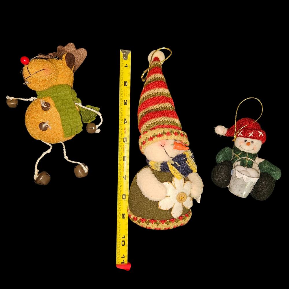 Lot of 3 Rustic Christmas Ornaments Snowman Reindeer Winter Holiday Decor